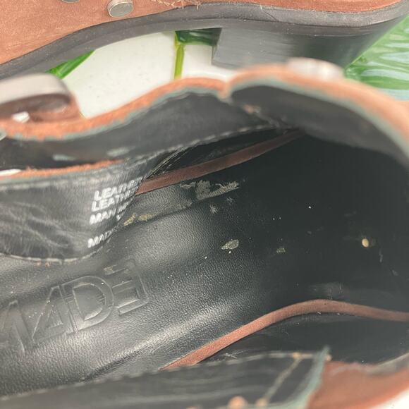 M4d3 Brown Silver Black Studded Leather Buckle Block Heel Alexa Bootie Boot Shoe - Picture 11 of 13